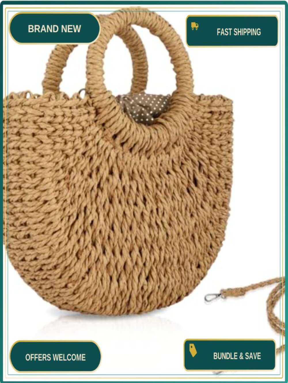 Straw Hobo Crossbody Bag Handwoven Beach Purse Drawstring Shoulder Handbag